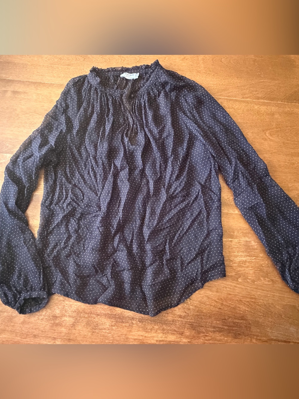 Frame Denim Navy Blue Polka Dot Long-Sleeve Blouse